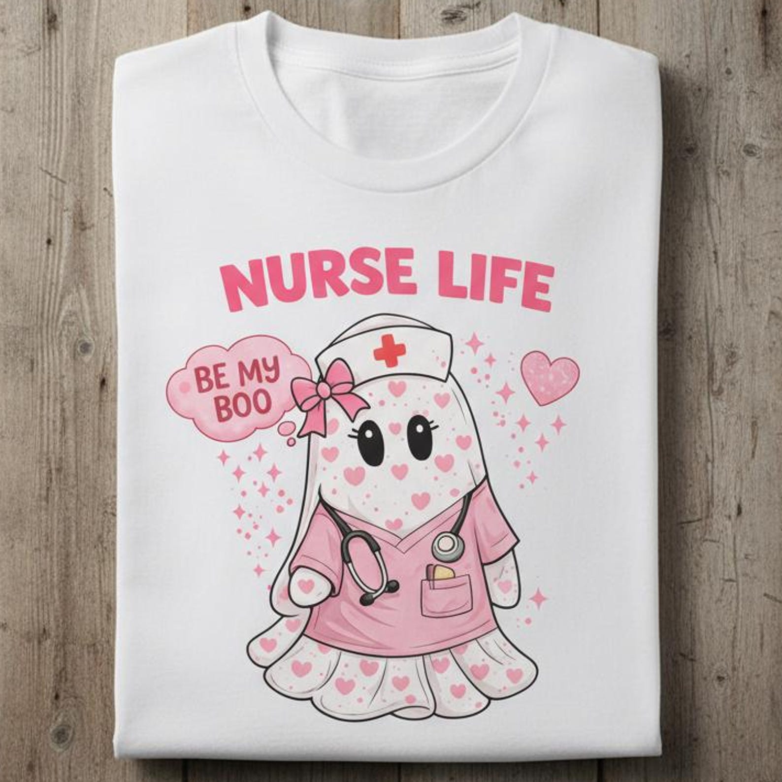 Nurse Life Ghost T-Shirt | Pink Medical Humor Tee L