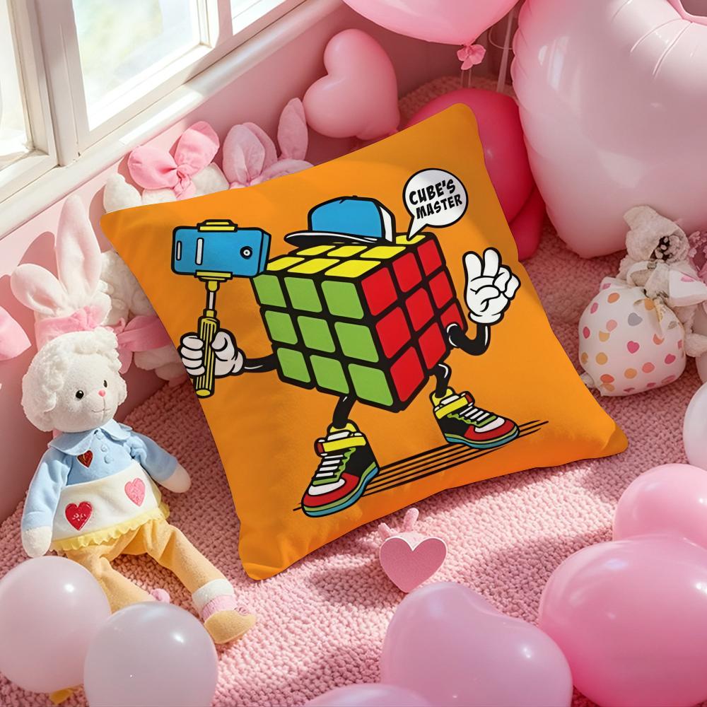 cartoon style Rubik's cube Cute Cushion Cover Pattern Printed Pillowcase for Living Room Sofa Cushion Cover & Bedroom Decor