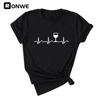 Wine Heartbeat Printed Short Sleeve Black Women T-shirt Girl Vintage Tops Tee Female Harajuku Clothing Streetwear,Drop Ship