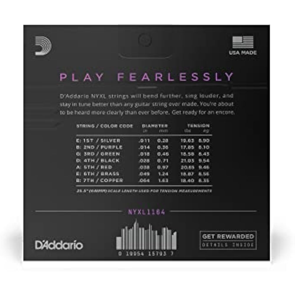 D'Addario Daddario Electric Guitar Strings NYXL Medium 7 Strings .011-.064 NYXL1164 [Domestic Gen...