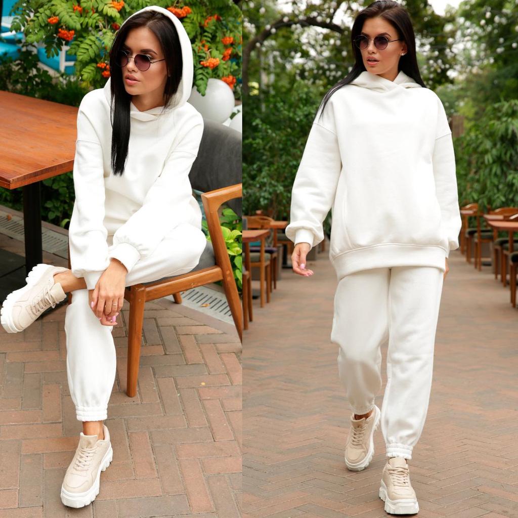 Women's Autumn/Winter Fashion Solid Color Hooded Sweatshirt Casual Two-Piece Set