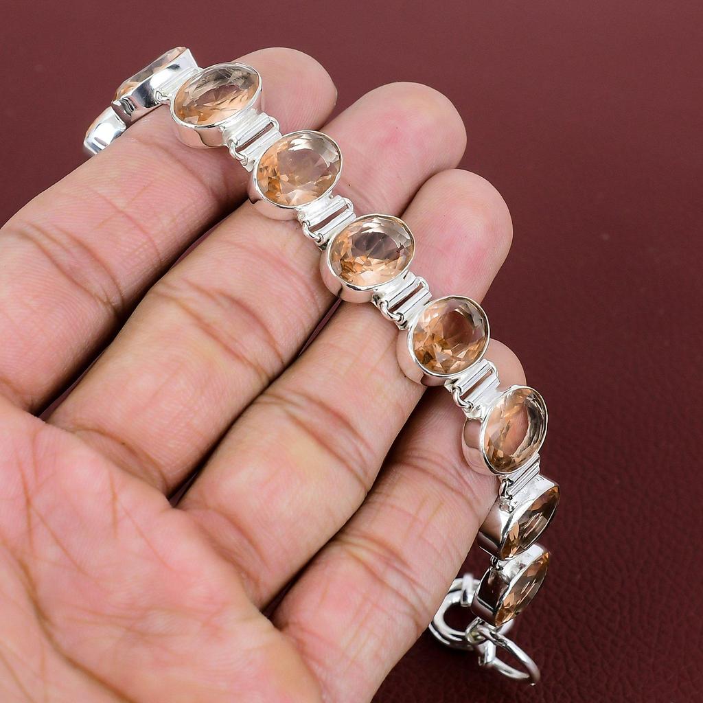 Faceted Morganite Bracelet 925 Sterling Silver Bracelet Adjustable Chain Bracelet Handmade Bracelet Natural Gemstone Jewelry Gift For Mother