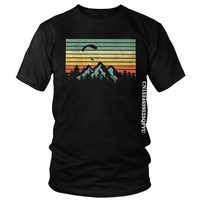 Herren Vintage Gleitschirmsegel Über Bergen T-Shirts EMO Männer Gleitschirmflieger Paramotor Liebhaber T-Shirt Baumwolle Übergroßes T-Shirt