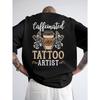 European Sizes Men'S Tattoo Artist Graphic T-Shirt - Tee with Coffee Cup Design Funny Gift for Men, Casual Wear, Round Neckline, Breathable Top