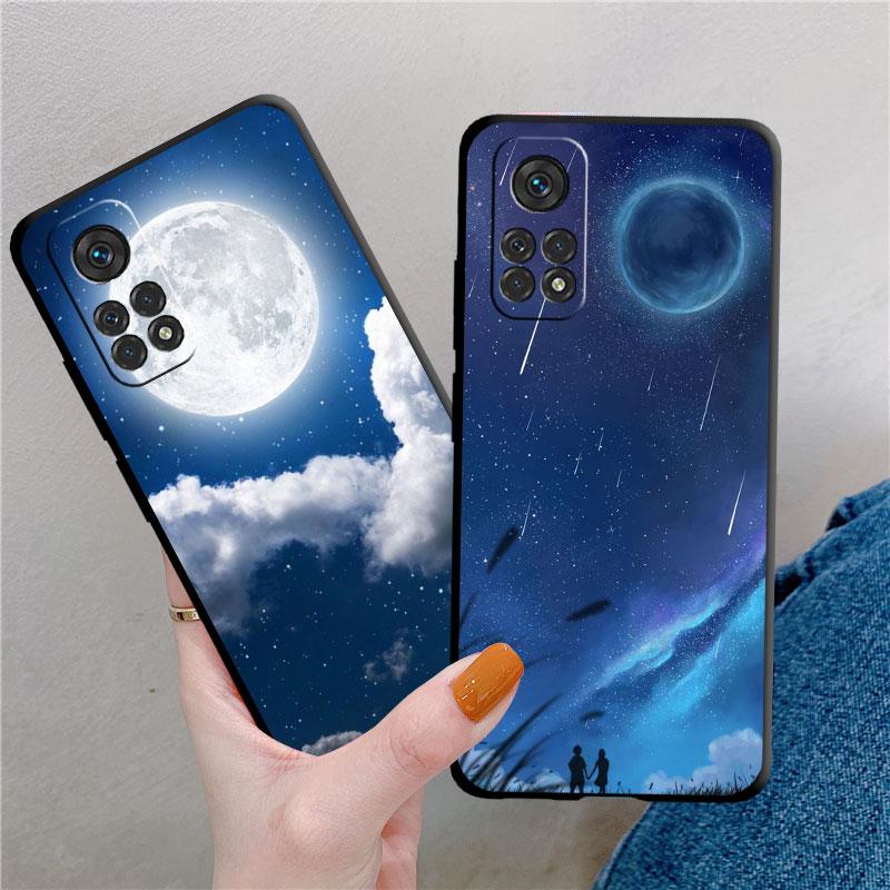 Sky Full Moon Phone Case For Samsung Galaxy A72 S22 Note 20 Ultra 10 Plus 8 9 A32 A22 S20 S21 S22 5g A71 Black Matte Cases