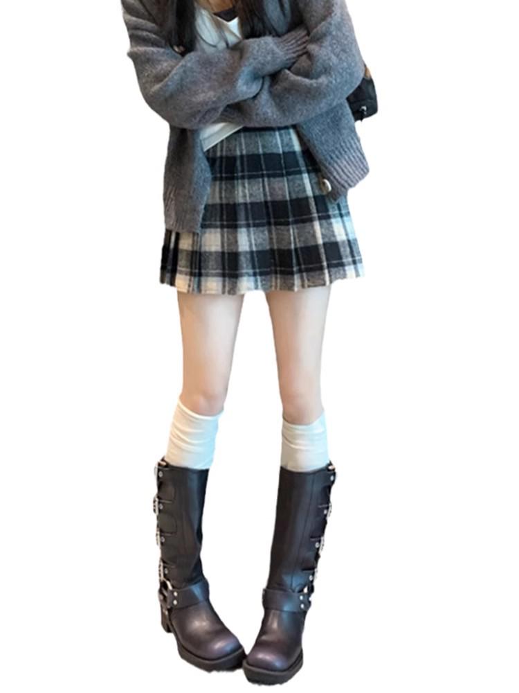 Červená plisovaná midi sukně áčkového střihu ze směsi vlny na jaro a podzim - Vysoký pas, novoroční styl