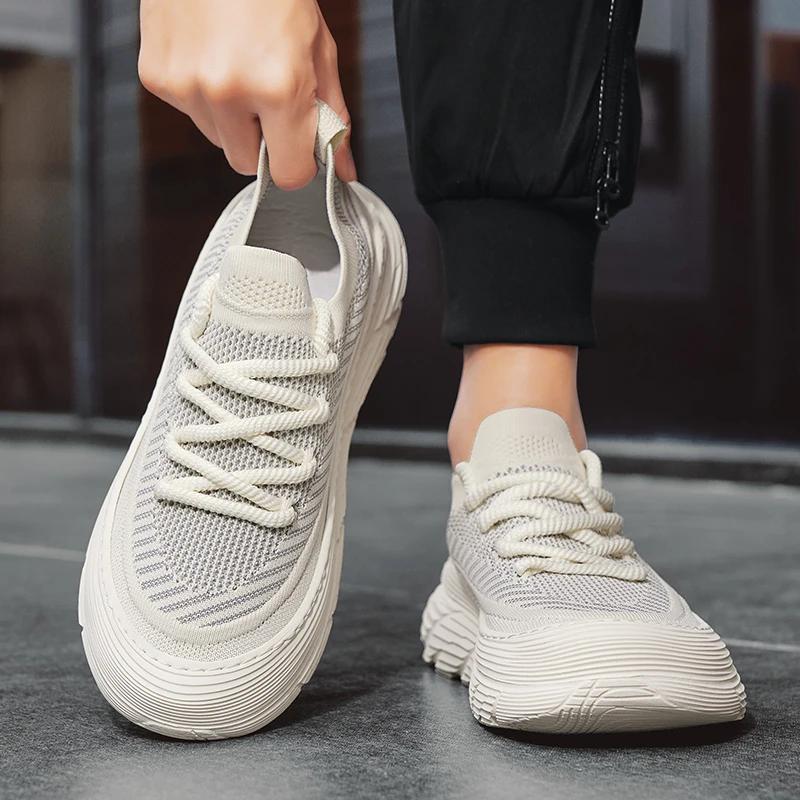 Men's Breathable Flying Woven Shoes Summer Platform Increase Shoes Men's Fashion Running Shoes Men's Casual