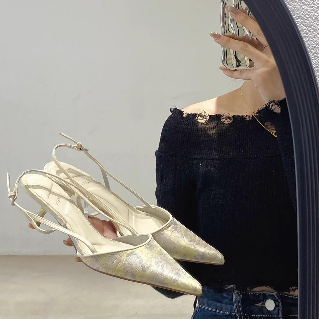 

Темпераментные туфли-лодочки с открытым мыском, на kitten heel, французские, новые, с китайским носком, сандалии с острым носком и шпилькой, женские туфли на высоком каблуке 39 зелёный