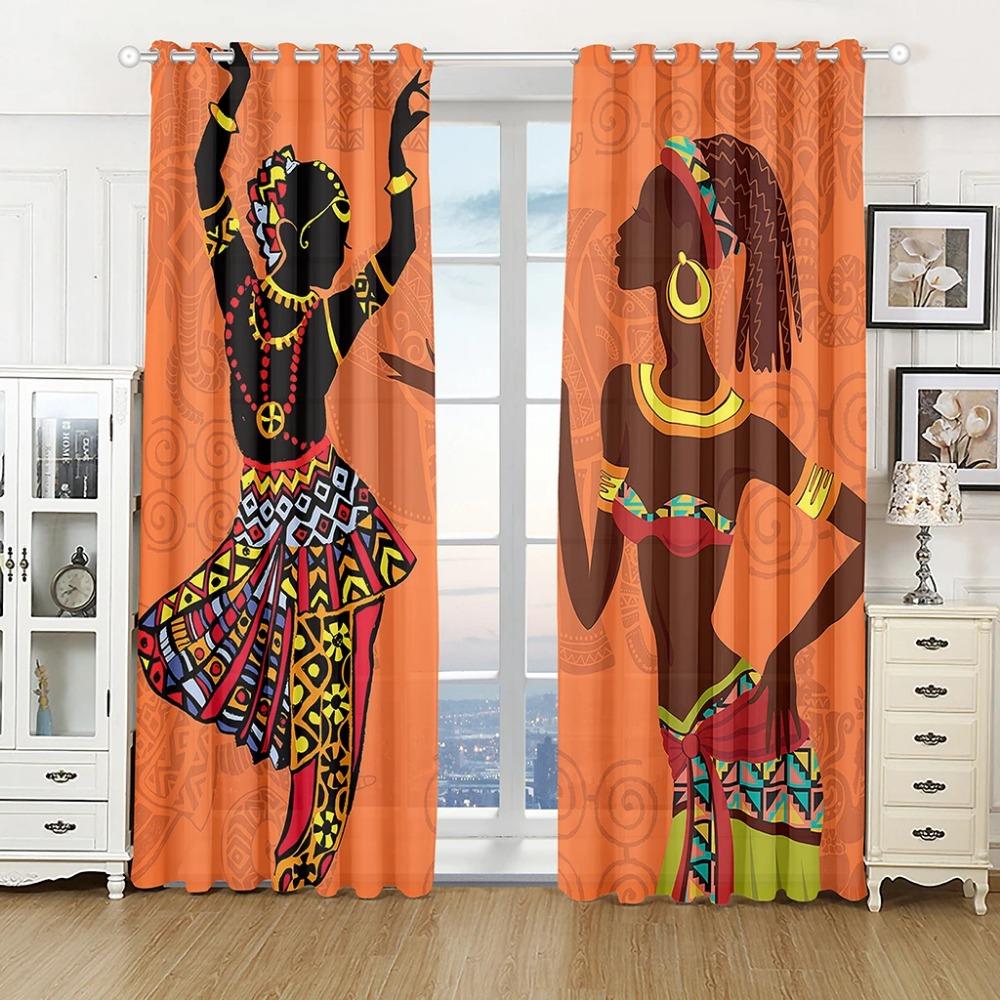 Luxury Gold Pretty African Woman Free Shipping Window Curtains For Living Room Kids Bedroom Bathroom Kicthen Door Home Decor2Pcs