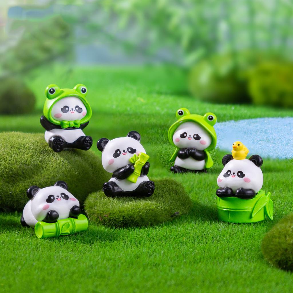 Creative Kawaii Mini Resin Panda Series Figurine Miniature Bonsai Doll House Decoration Accessories For Children Gift Toys