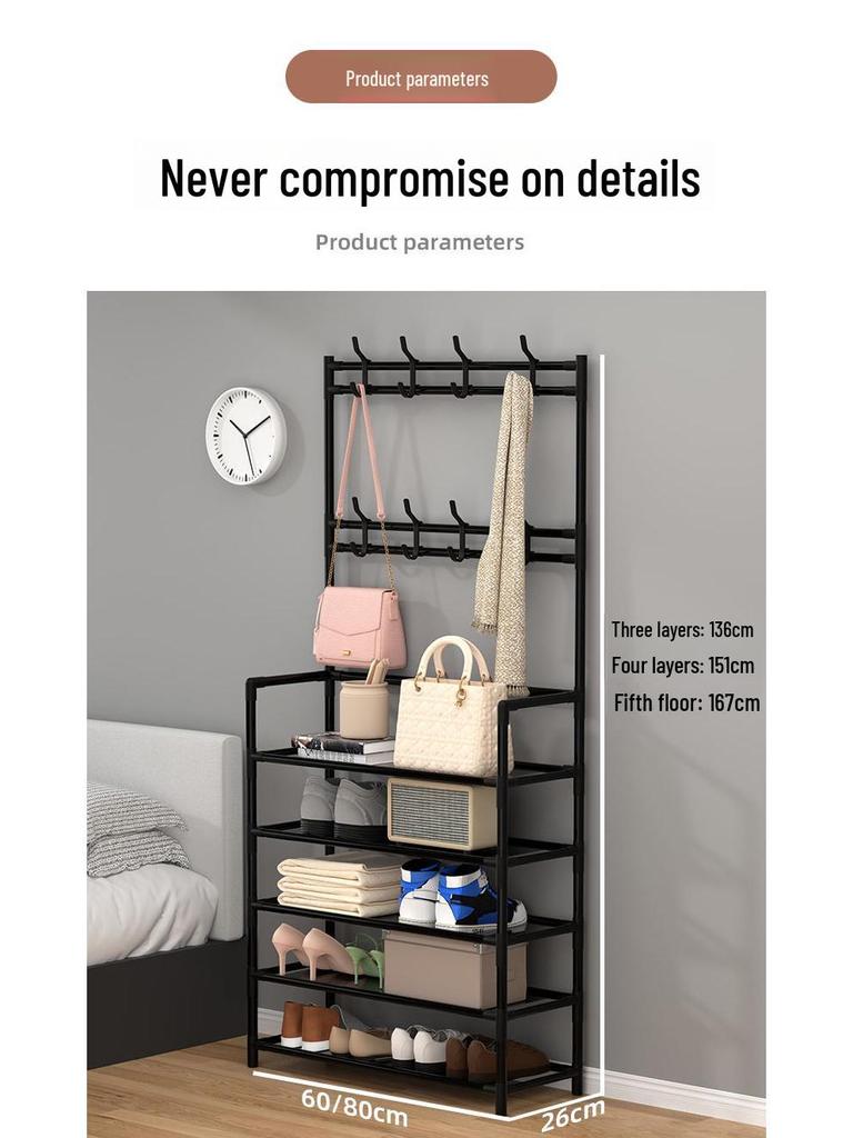 Multifunctional Floor Coat and Shoe Rack with Dustproof Cover for Dormitory and Home