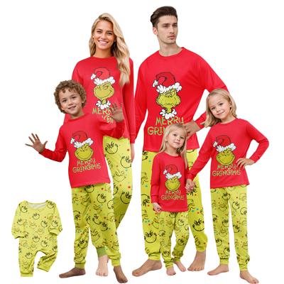 Weihnachtsdruck Süßes Familienset Schlafanzug, Hauskleidung, Familienset Langarm Oberteil Hosen Set