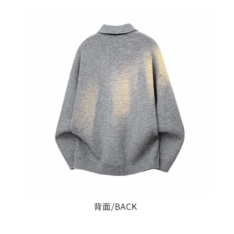 Men Casual Business Loose Long Sleeve Turn Down Collar V Neck Knit Polo Sweater