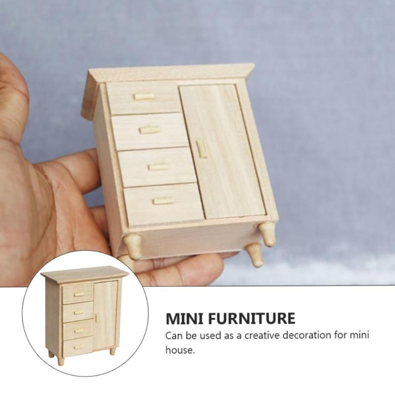 Antique 4 Drawer Miniature Cabinet Accurate 1/12 Dollhouses Furniture For Realistic Bedroom Decors And Organizing