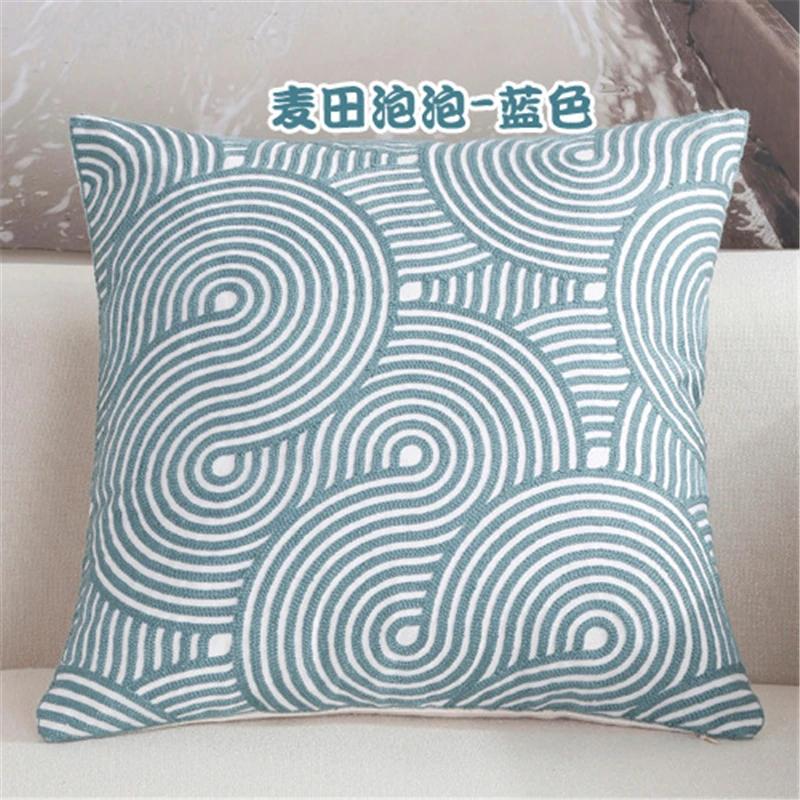 New 100% Cotton Woolen Embroidered Geometric Cushion Cover Modern Nordic Style Pink Blue Pillow Cover Cotton Throw Pillows Case