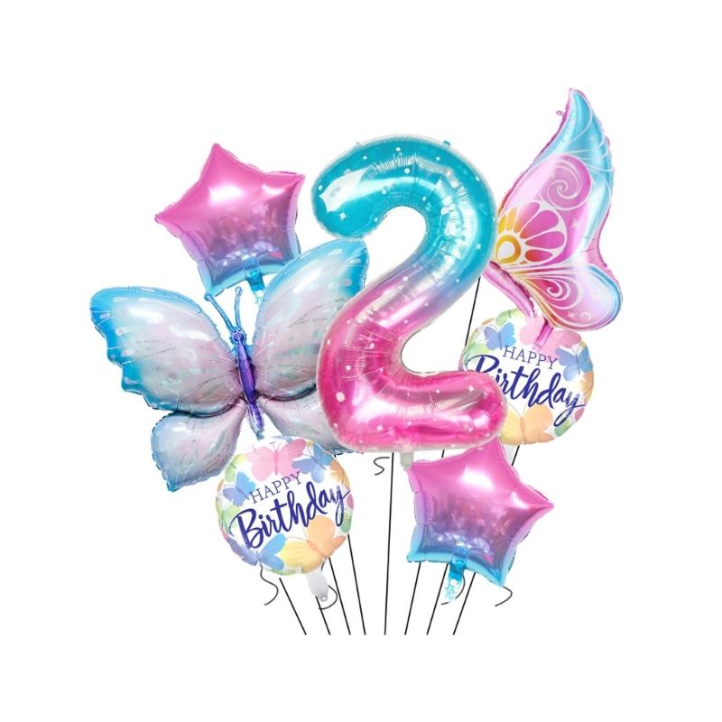 Butterfly Star Number Shape Balloon Set Sparkling Aluminum Foil Balloon For Birthday Celebration Party Photography Aid