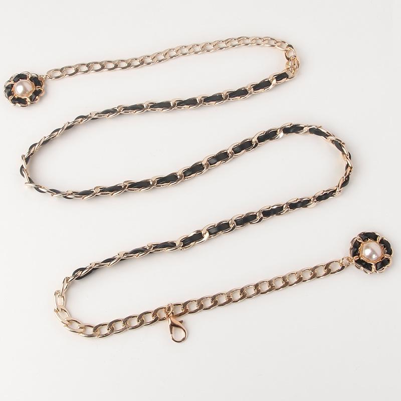 Women's Waist Chain High-end Metal Wearing Leather Women's Personality Trendy Flower Pendant Simple Punk Waist Chain