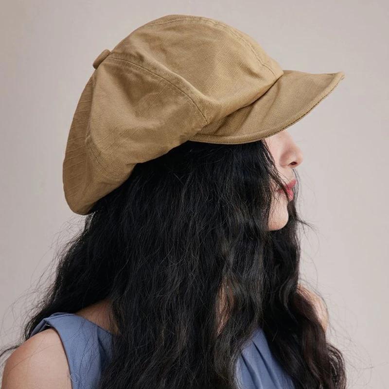 Japanese Berets for Women Harajuku Retro Cotton Hemp Octagonal Cap Oversized Summer Thin Lady Girl Newsboy Hats