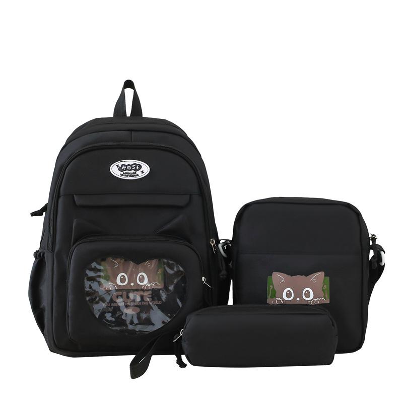New Student Backpack for Primary and Secondary School Students Three Piece Set Large Capacity Cute Cat Class Backpack
