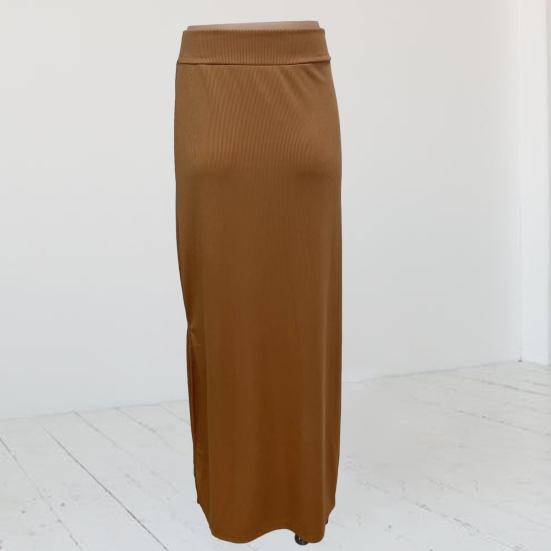Dámska rebrovaná bodycon sukňa s rozparkom, vysoký pás, ceruzková sukňa, obopínajúca boky, úzky strih, dlhá sukňa, sukňa pre kancelársku dámu, pracovná sukňa