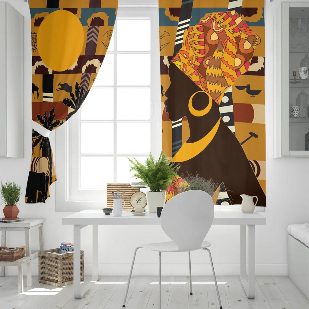 2Panels African Female Elephant Giraffe Bedroom Kitchen Curtains Living Room Decoration Items Window Curtains for Living Room