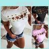 Elegant Sexy Ladies Women's Short Sleeve Cross Lace Up Bodycon Blouse Tops Slim T-shirt