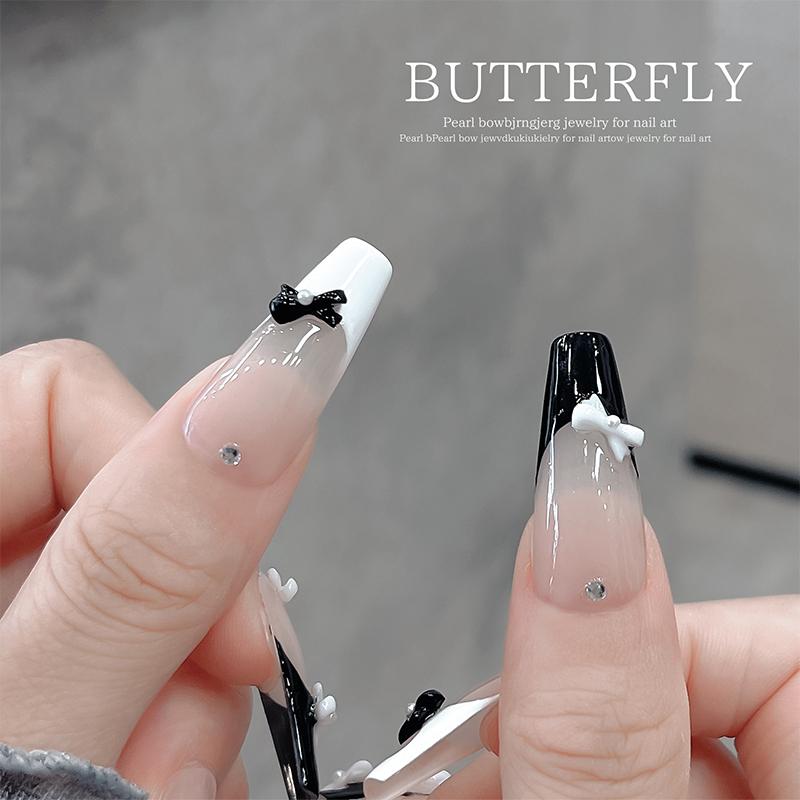 10Pcs Kawaii 3D White Blue Ribbon Bowknot Bow Pearl Nail Art Diy Nails Accessories Decoration Charms