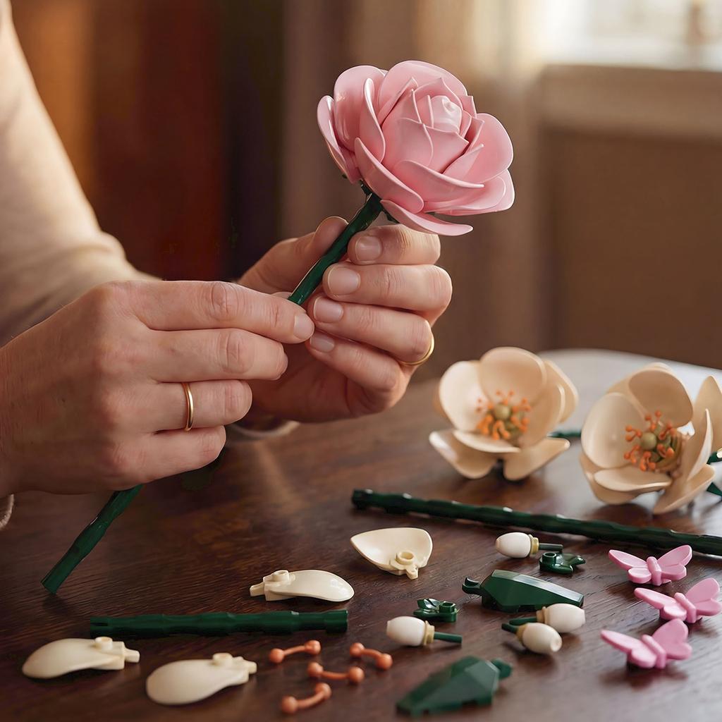 Small Building Rose Flower Decoration Set for DIY Assembly