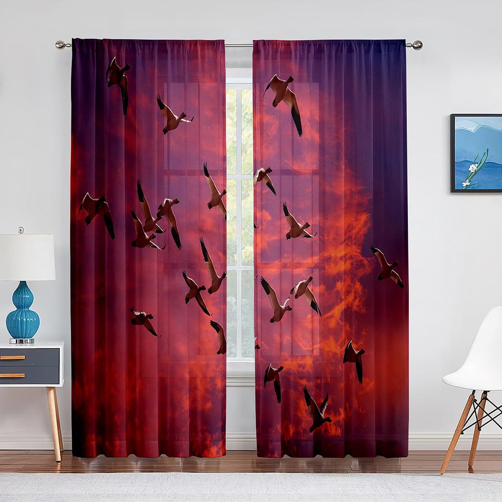 Vögel Fliegende Tiere Sonnenuntergang Himmel Transparente Vorhänge für Wohnzimmer Chiffon Voile Vorhang Schlafzimmer Küche Tüllvorhang Fenstervorhänge