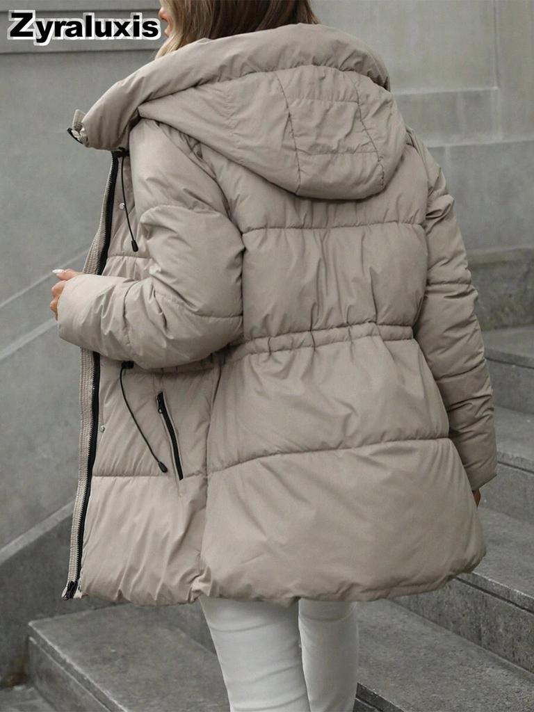 New Foreign Style Thick Cotton Coat for Women, Long Sleeve Hooded Padded Jacket, Slim Fit Fashion Outerwear