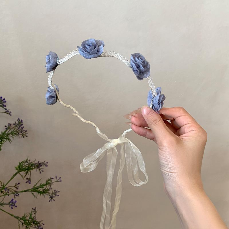 Crystal Flower Ribbon Wavy Headband Female Sweet Small Fresh Headband Fashionable Versatile High Skull Top Hair Accessories