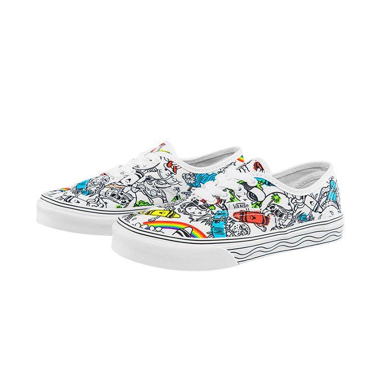 Crayola X Vans Authentic Series Casual Graffiti Low-Top Kids Skate Shoes Kids Sneaker White Black VN0A3UIVARE