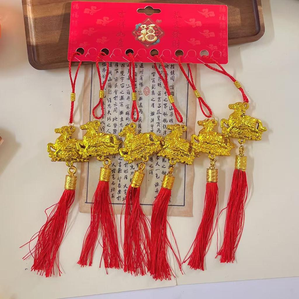 2/6 Pcs 2026 Year Of The Horse Wall Hanging Car Ornament Chinese New Year Red Gold Pendant Lucky Decor Housewarming Gifts