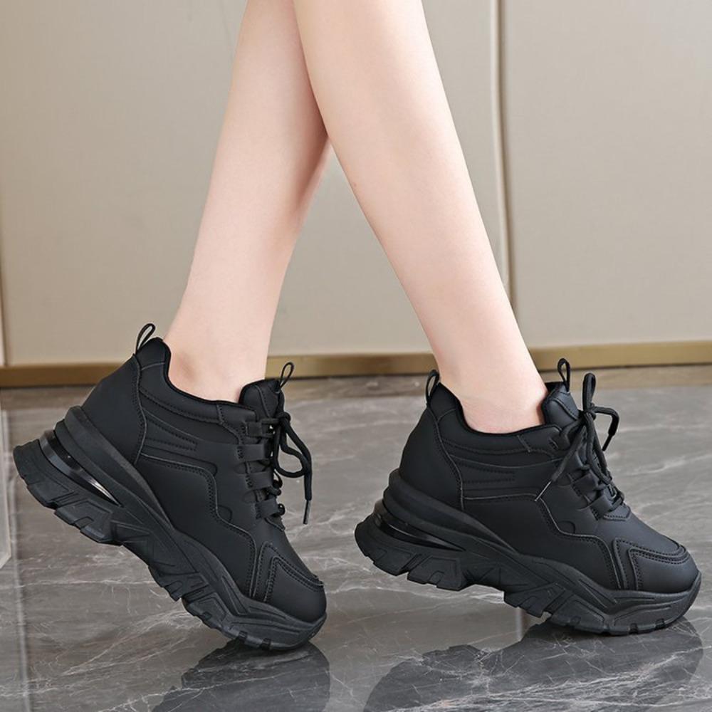 White Platform Women's Sneakers  Autumn Lace-Up Thick Bottom Sports Shoes Woman Pu Leather Breathable Walking Shoes Female