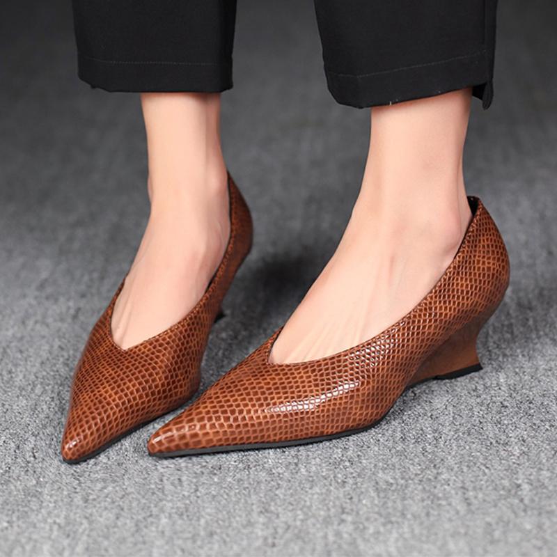 Модные женские туфли-клинья с острым носком, неглубокие, роскошные туфли на каблуке, осенняя новинка 2025 года, дизайнерские элегантные туфли-лодочки, модные сексуальные Zapatos De Mujer