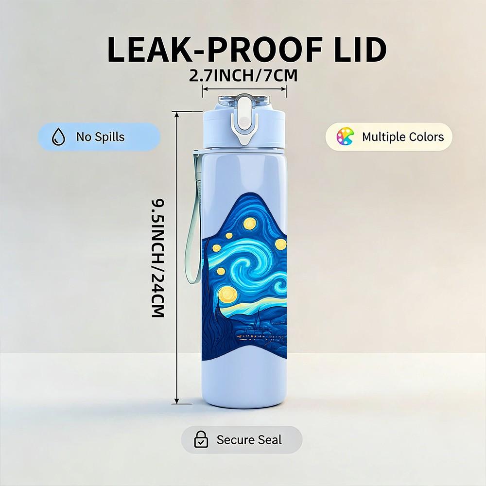 1PC Starry Blue Star Pattern 750ml Color Plastic Sports Water Bottle Leakproof Flip Straw Lid Suitable for Sports Office Home Use