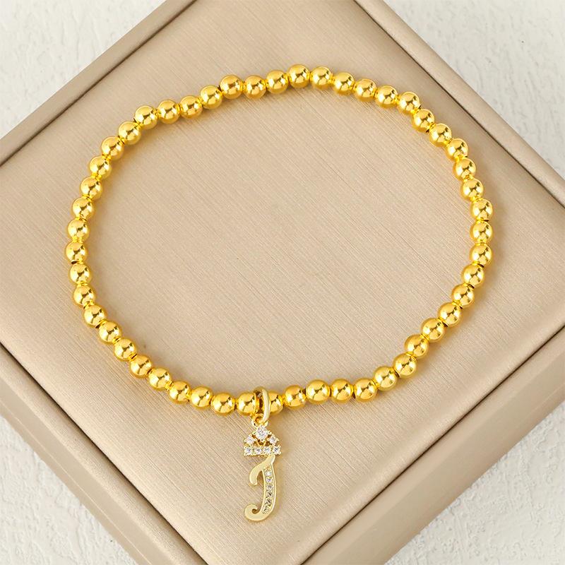 Fashion Round Bead 26 Crown Small Letter Bracelet Copper Plated Micro Inlaid Zircon High-end Jewelry
