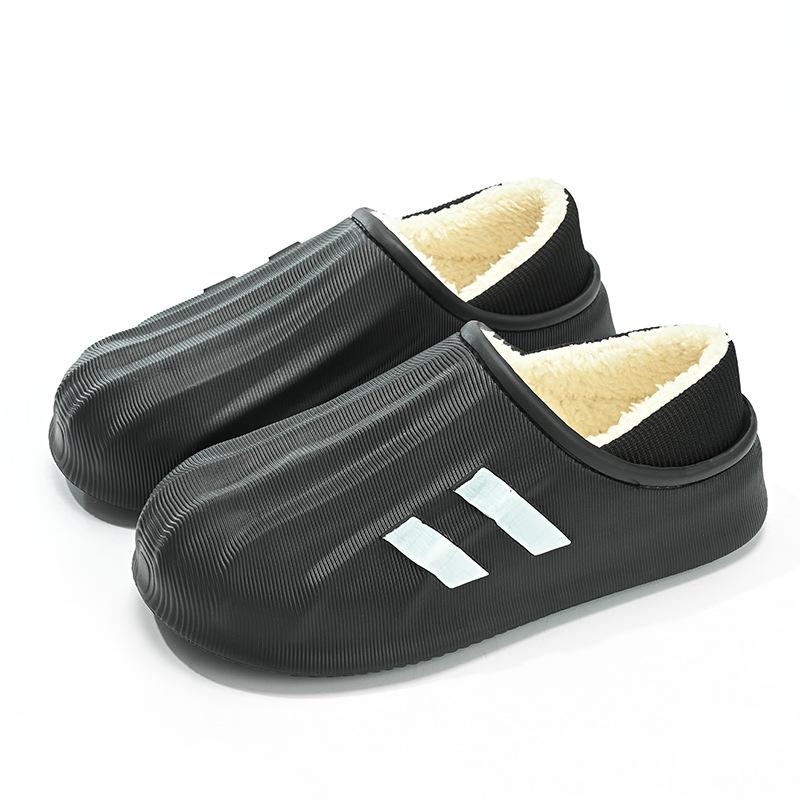 Fashion Fully covered EVA waterproof cotton slippers with black and white stripes and heels for outdoor casual cotton shoes