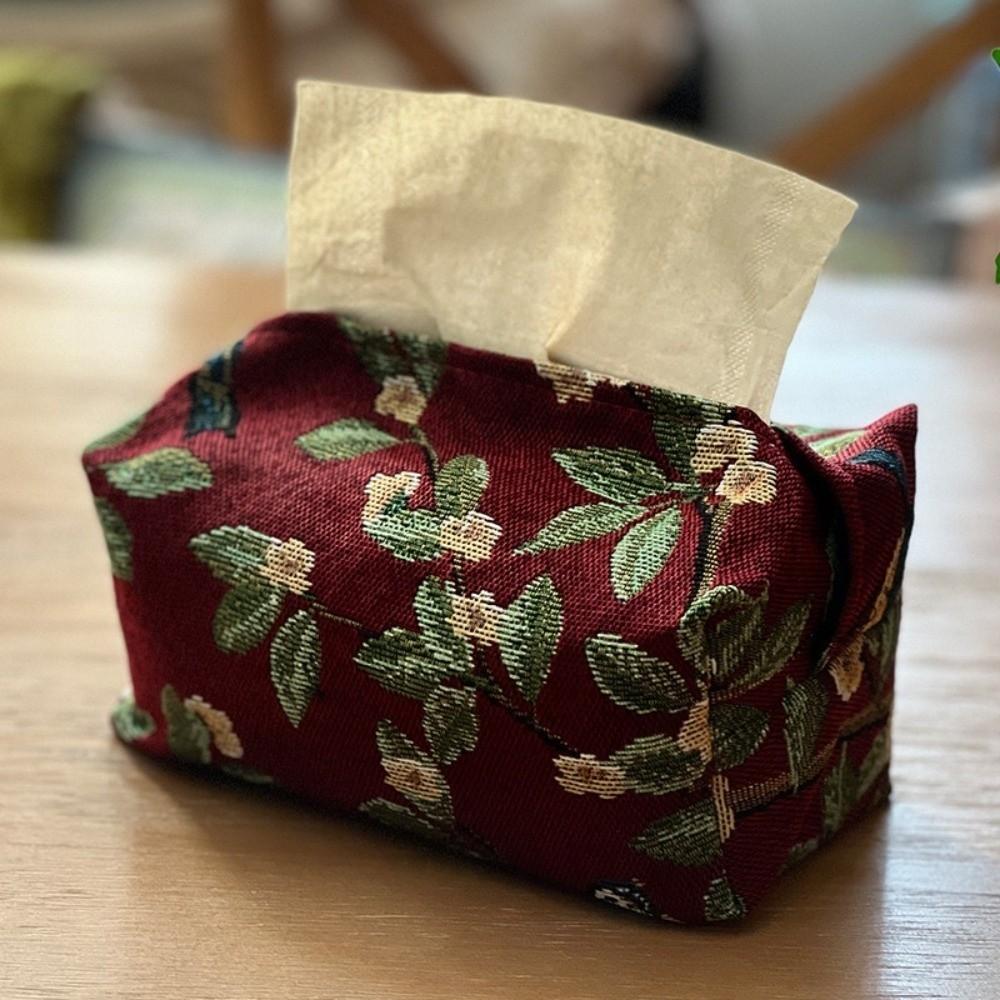 New Flower Pattern Tissue Bag Jacquard Polyester Tissue Storage Box Household Foldable Napkin Holder