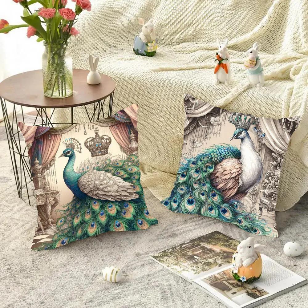 1pc Nordic Style Peacock Oil Pillow Case Square Bedroom Sofa Leisure Comfort Cushion Car Living Room Home Decoration