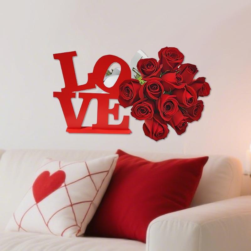 Abnehmbarer LOVE Rose Wandaufkleber - Valentinstag-Thema Hausdekoration Aufkleber