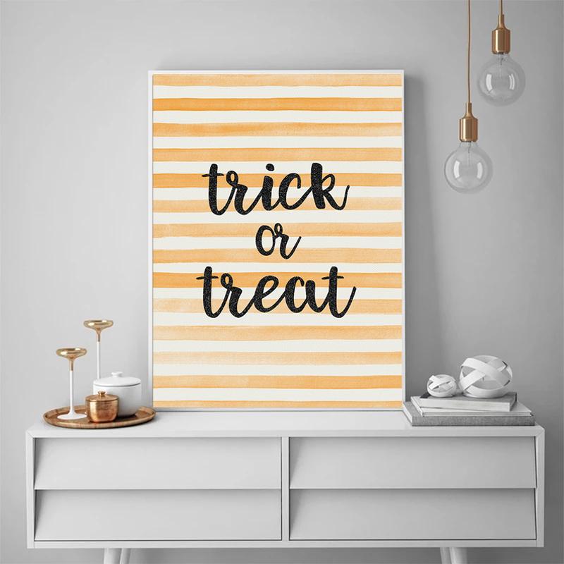 Halloween Canvas Painting Cute Cartoon Ghost Pumpkin Skull Quote Sign Wall Art Poster Print  Picture Kids Living Room Home Decor No Frame