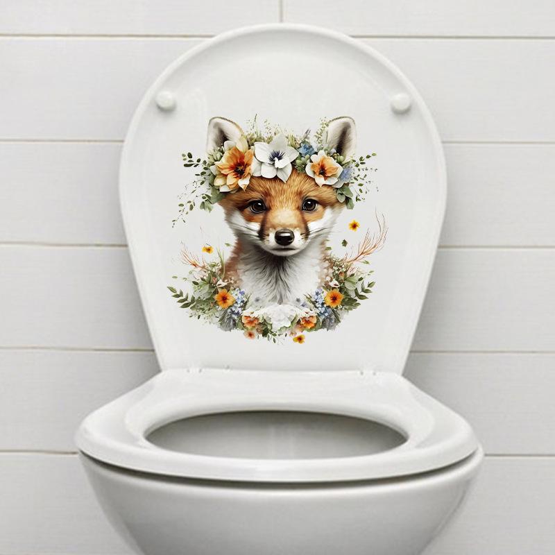 Cute Fox Bathroom Sticker Creative Toilet Lid Decoration Waterproof Self-Adhesive Vinyl