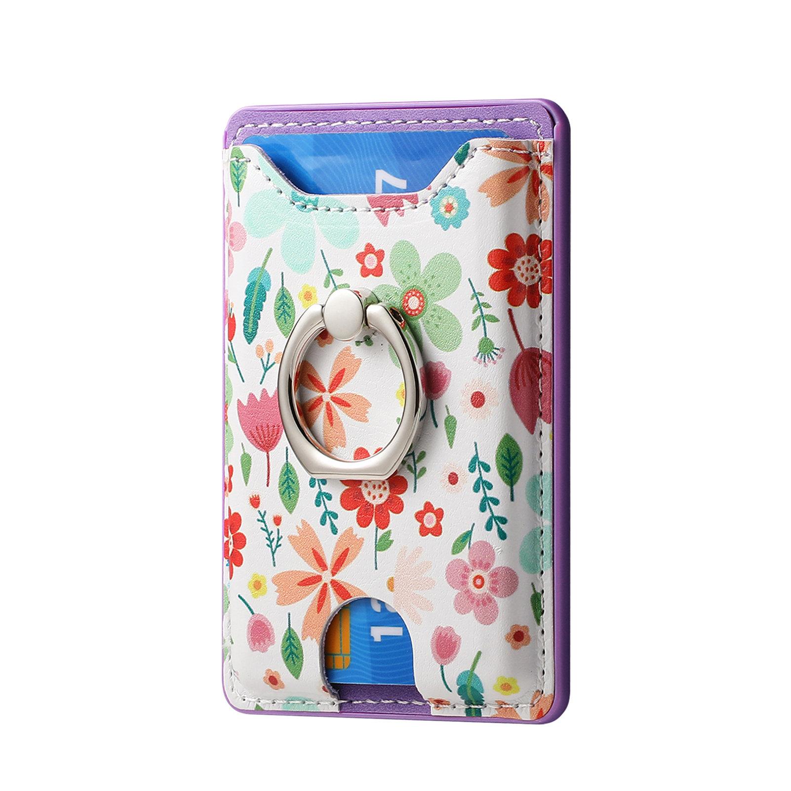 

Magnetic Finger Ring Leather Mobile Phone Cards Bag Adhesive Back Sticker Universal Phone Stand Holder Vertical Pocket Purse фіолетовий