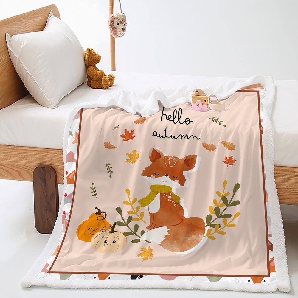 Blanket 2D Digital Printed Lamb Fleece Crystal Fleece Pumpkin Fox Blanket Cover Blanket