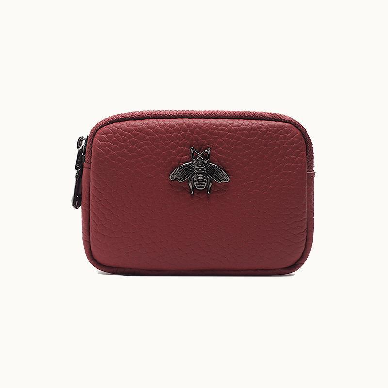 

Women s Double Zipper Genuine Leather Coin and Key Pouch - European and American Style, Portable and Cute вино красного