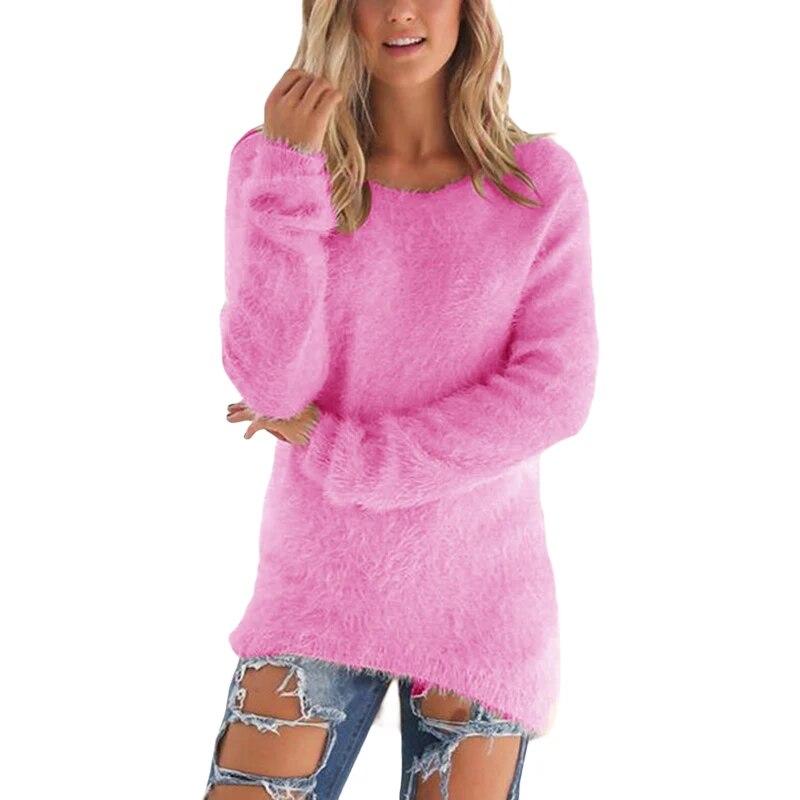 Damen-Pullover, flauschig, lockere Passform, einfarbig, langärmelig, lässig, flauschig, Kapuzenpullover, weich, bequem, warm, Fleece-Sweatshirt