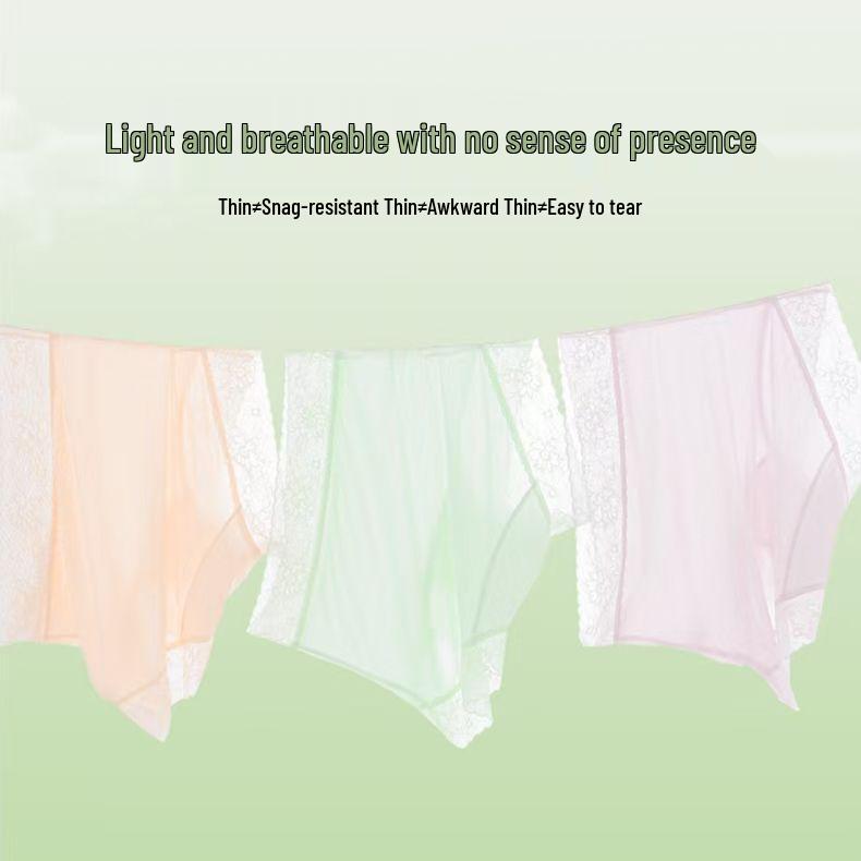 Hidden Valley Camellia: Ultra-thin Ice Silk Panties, Plus Size Breathable Mid-Waist Lace Boxers