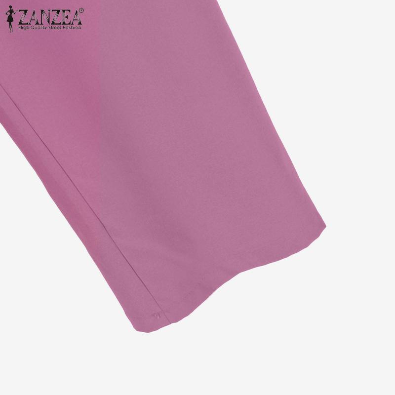 ZANZEA Dame lang bluse og bukser Retro Casual todelt sett