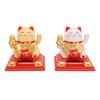 2pcs Lucky Cat 3.15 Inch Solar Powered Wealth Welcoming Waving Arm Cat for Car Dashboard WIndow Home Restaurant Decor